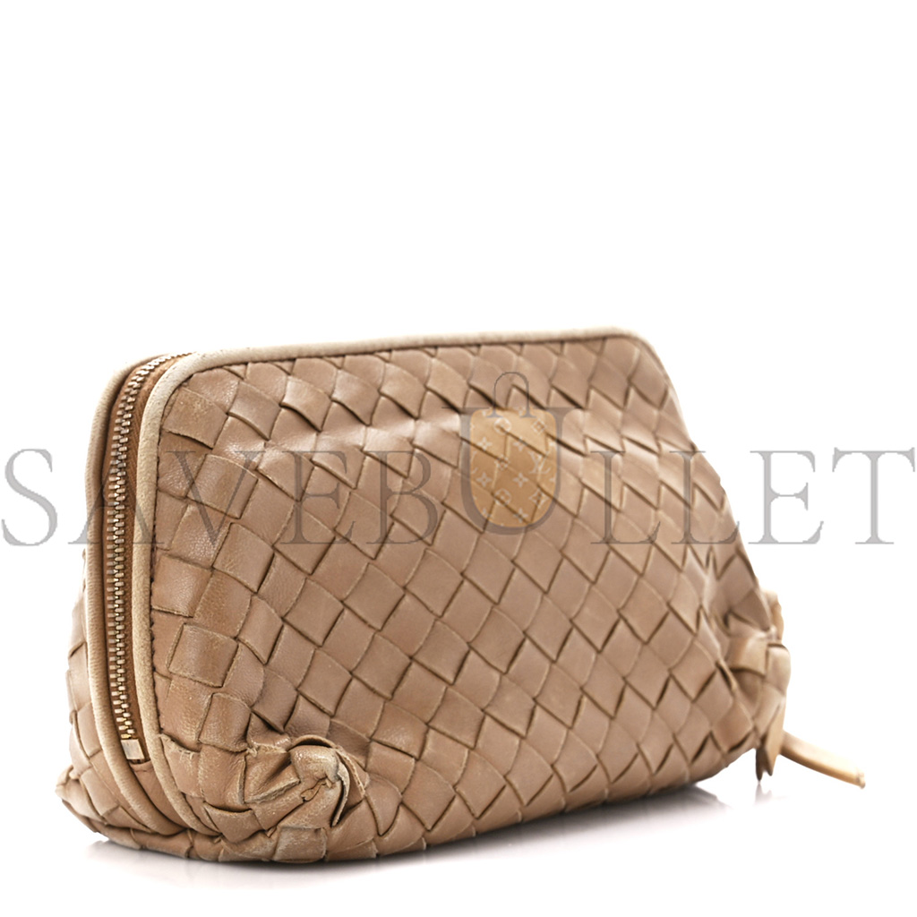 BOTTEGA VENETA NAPPA INTRECCIATO SMALL COSMETIC POUCH CAMEL  (17*10*8cm)