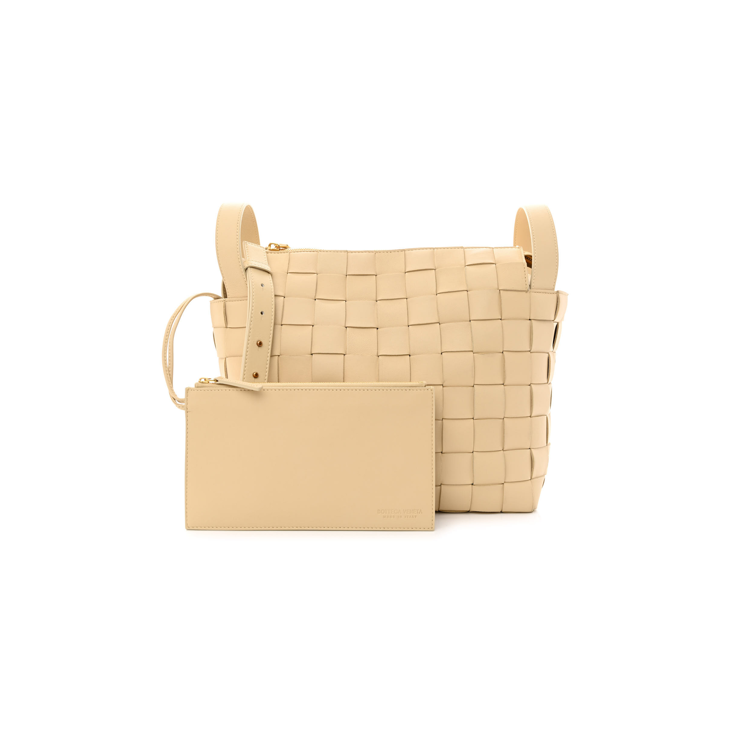 BOTTEGA VENETA LAMBSKIN MAXI INTRECCIATO BOWLING CASSETTE SHOULDER BAG PORRIDGE (27*27*15cm)