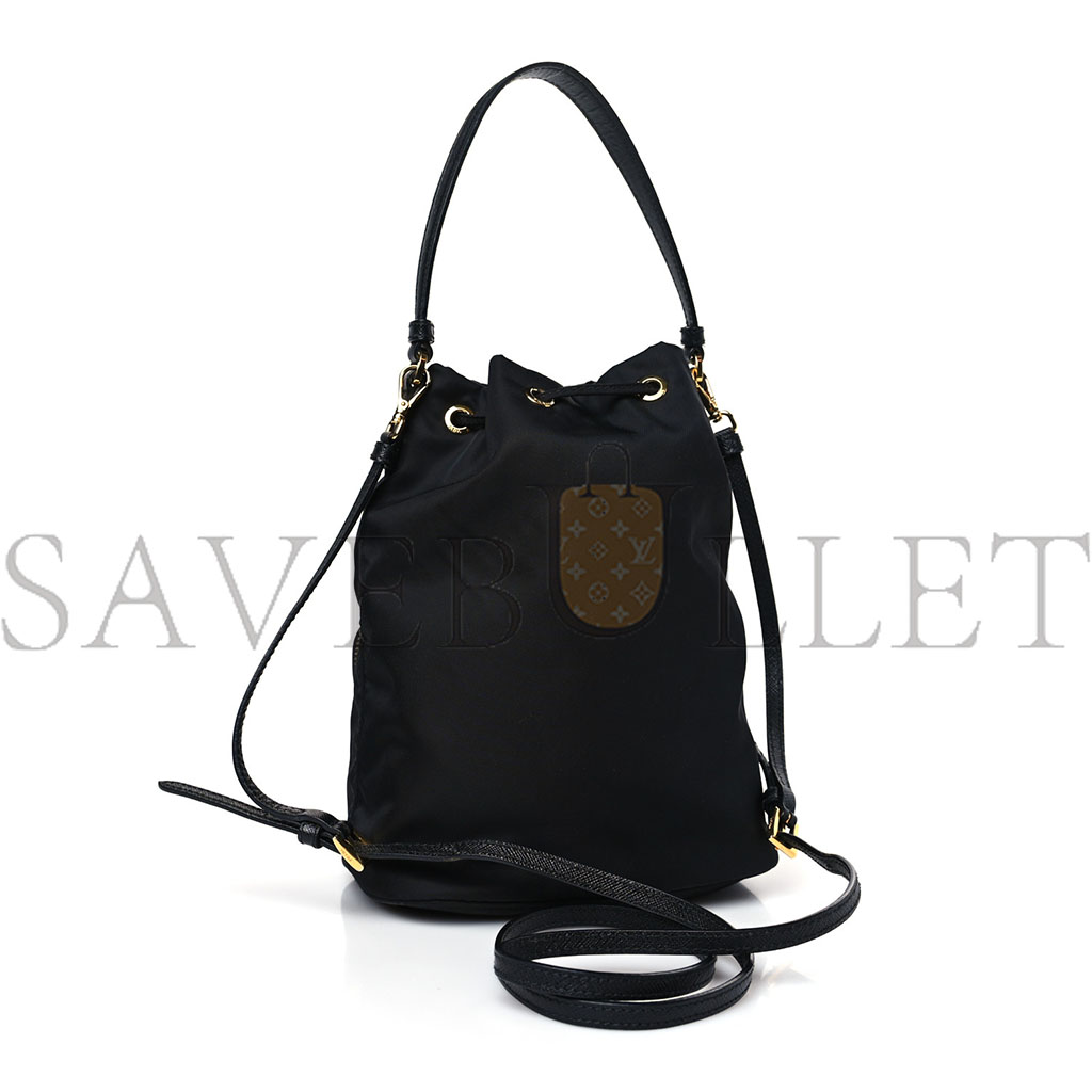 PRADA SAFFIANO TESSUTO NYLON MINI BUCKET CROSSBODY BAG BLACK (23*18*11cm)