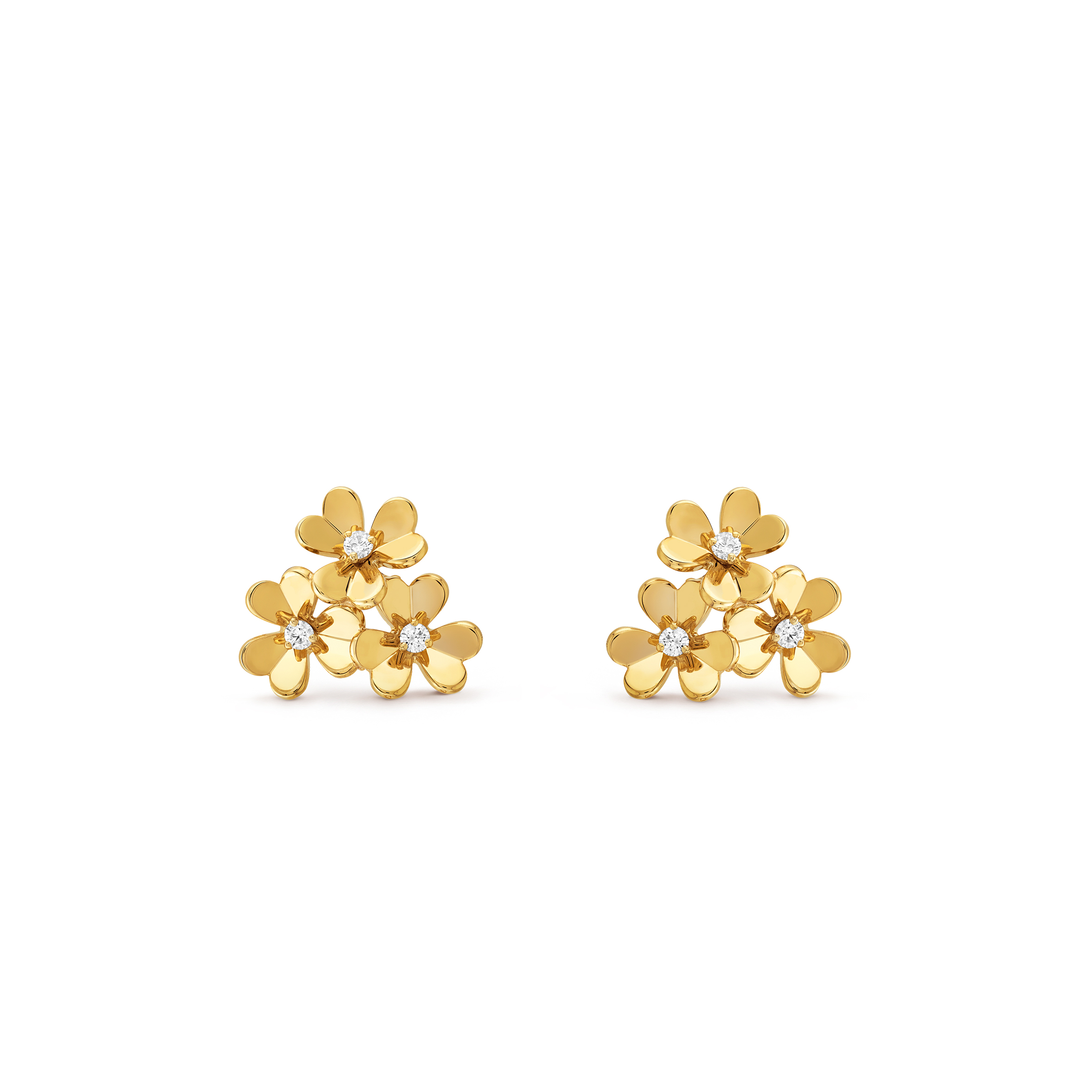 VAN CLEEF ARPELS FRIVOLE EARRINGS, 3 FLOWERS, MINI MODEL - YELLOW GOLD, DIAMOND  VCARP2DV00