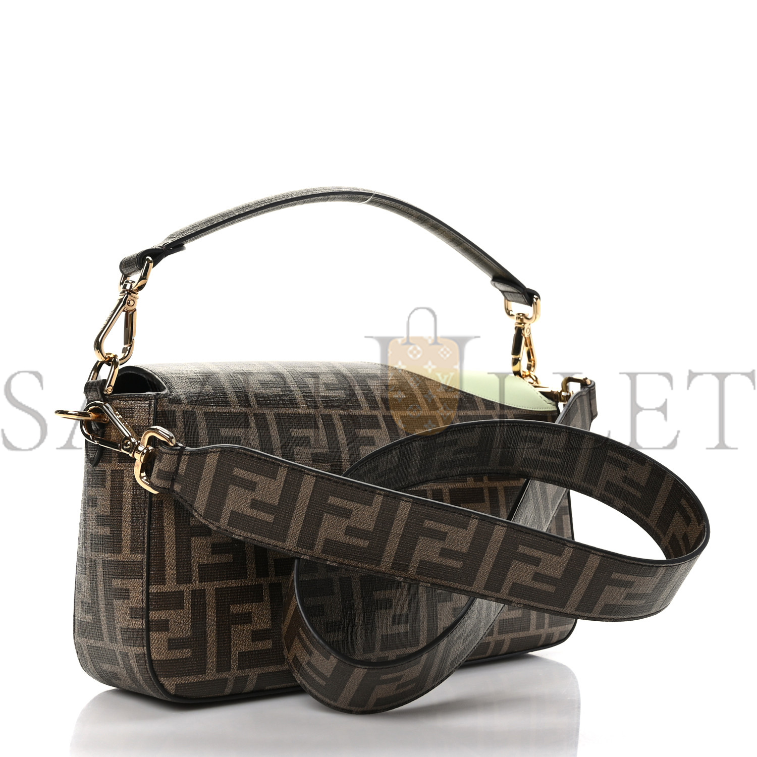 FENDI GLAZED FABRIC FF 1974 HAIRDO GIRLS INLAY BAGUETTE MOGANO PANNA MULTICOLOR (27*15*6cm)