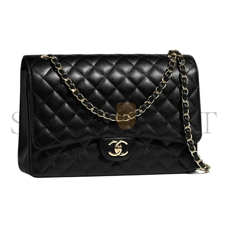 CHANEL CLASSIC FLAP GRAIN EMBOSSED BLACK A58601 Y01864 C3906 (33*23*10cm)