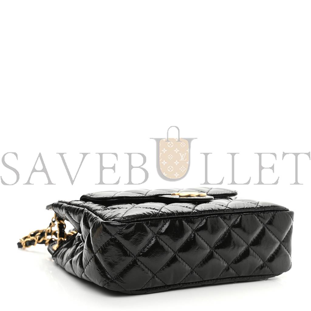 CHANEL SHINY CRUMPLED CALFSKIN QUILTED SMALL HOBO BLACK (18*15*6cm)