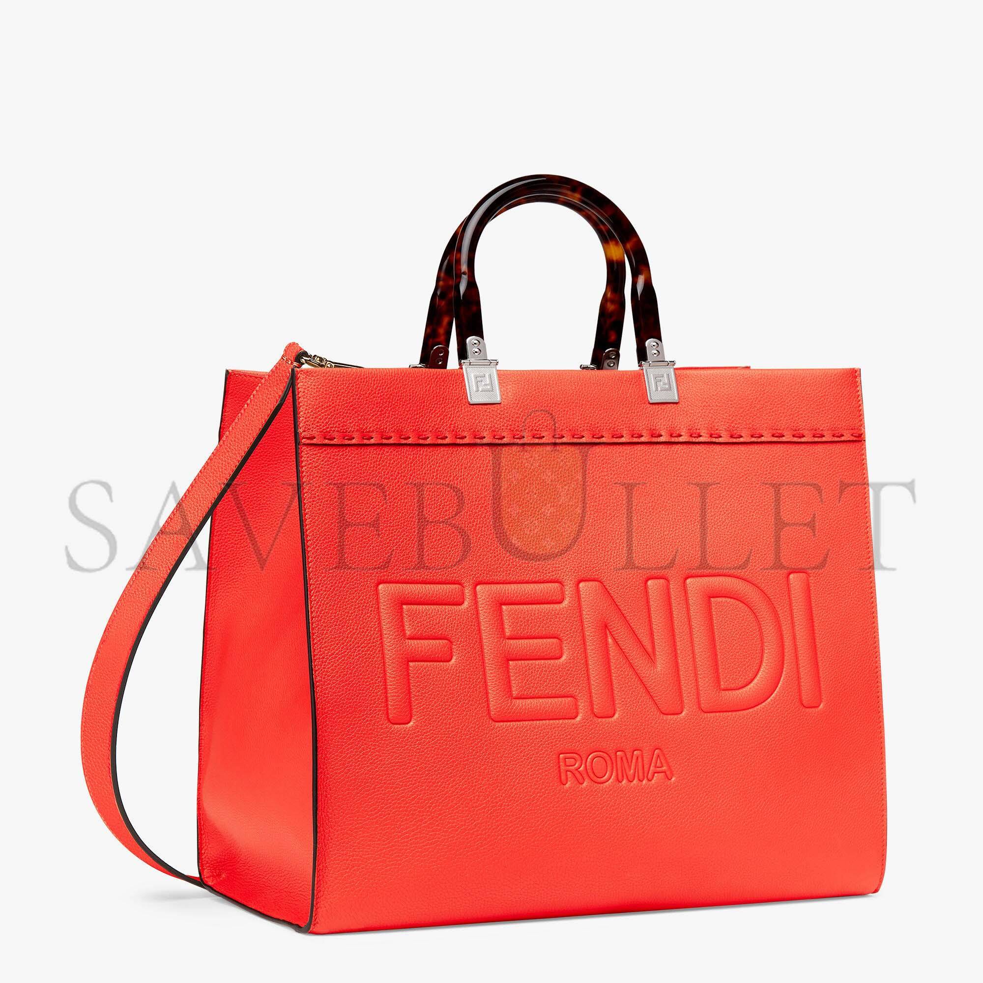 FENDI SUNSHINE MEDIUM - RED FULL GRAIN LEATHER SHOPPER 8BH386ALFYF0H46 (35*31*17cm)