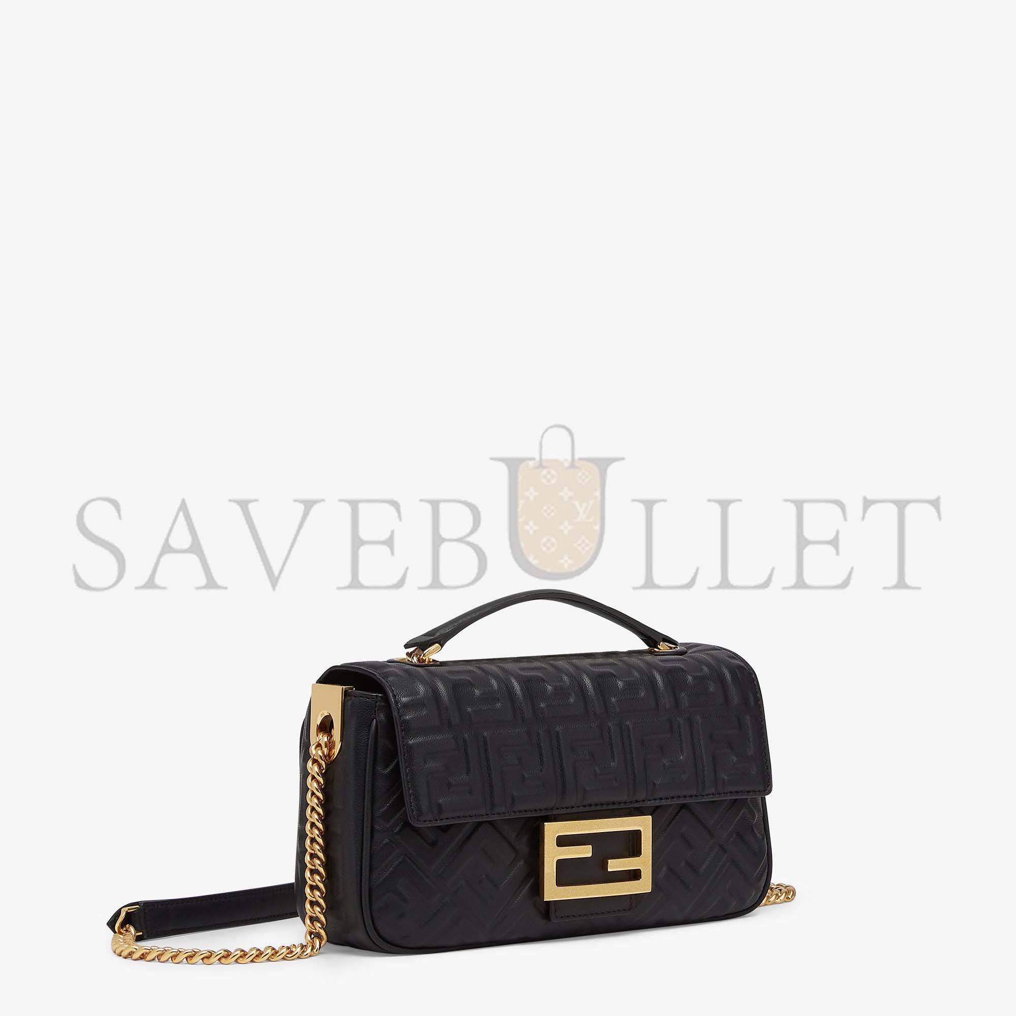 FENDI BAGUETTE CHAIN MIDI - BLACK NAPPA LEATHER BAG 8BR793AH9CF1CFJ (24*14.5*7cm)