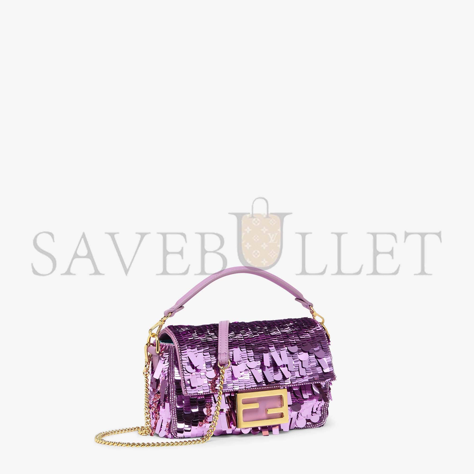 FENDI BAGUETTE MINI - PURPLE SEQUIN AND LEATHER BAG 8BS017AMP0F1JCO (20*13*5cm)