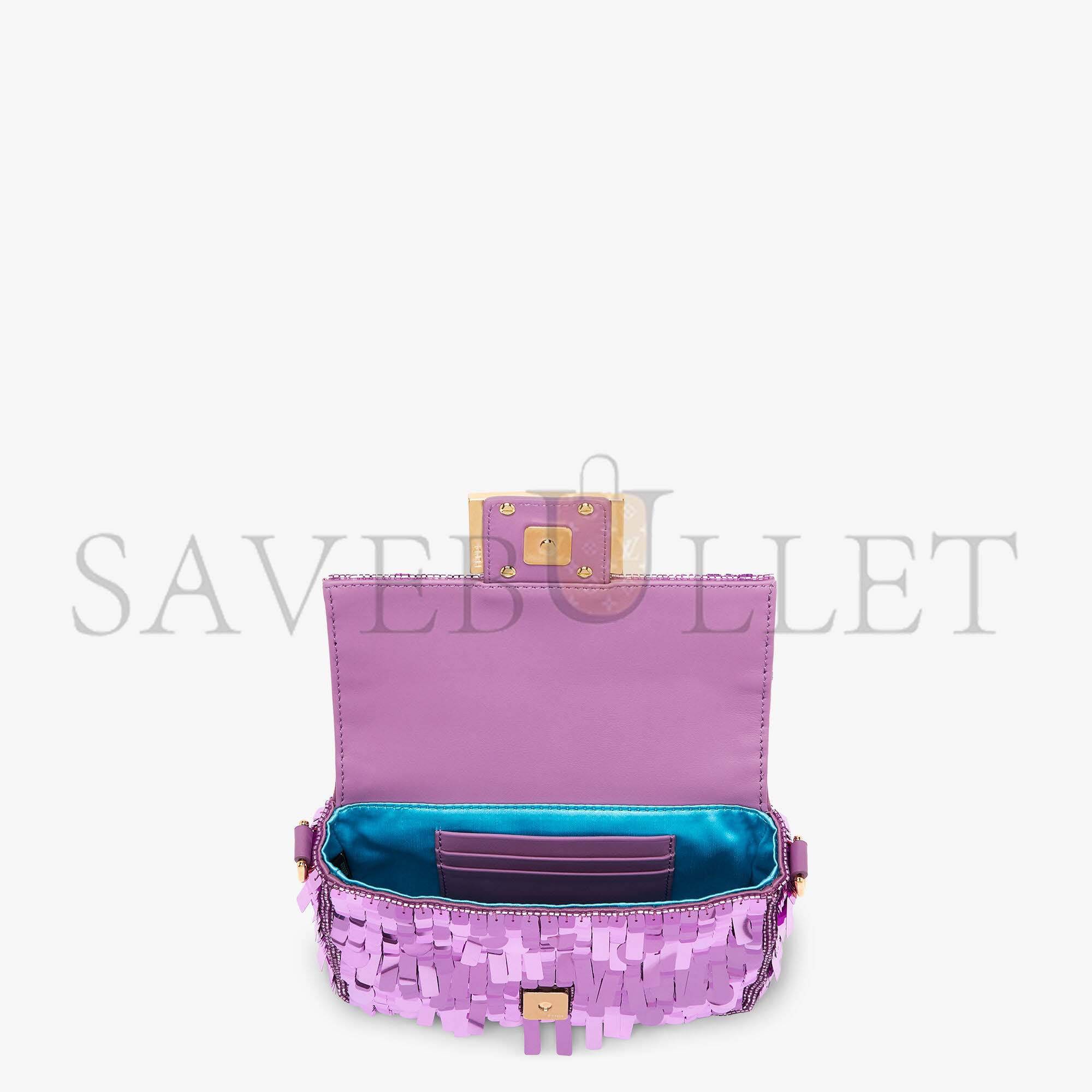 FENDI BAGUETTE MINI - PURPLE SEQUIN AND LEATHER BAG 8BS017AMP0F1JCO (20*13*5cm)