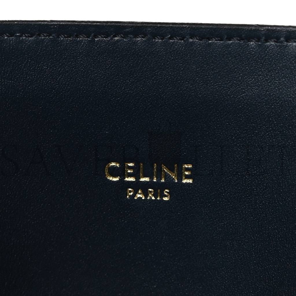 CELINE CANVAS CALFSKIN LOGO PRINT SMALL VERTICAL CABAS NATURAL NAVY (32*28*8cm)