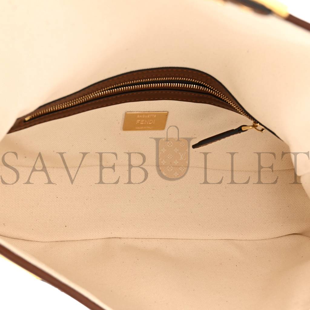 FENDI X SARA COLEMAN CANVAS VITELLO KING SETA FF FISH EYE EMBROIDERED BAGUETTE GREZZO MULTICOLOR GHIANDA (28*16*6cm)